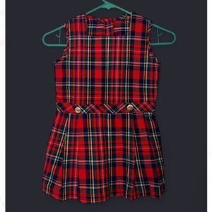 VTG 50s-60s Kids Plaid Sleeveless Mini Dress With Gold Buttons